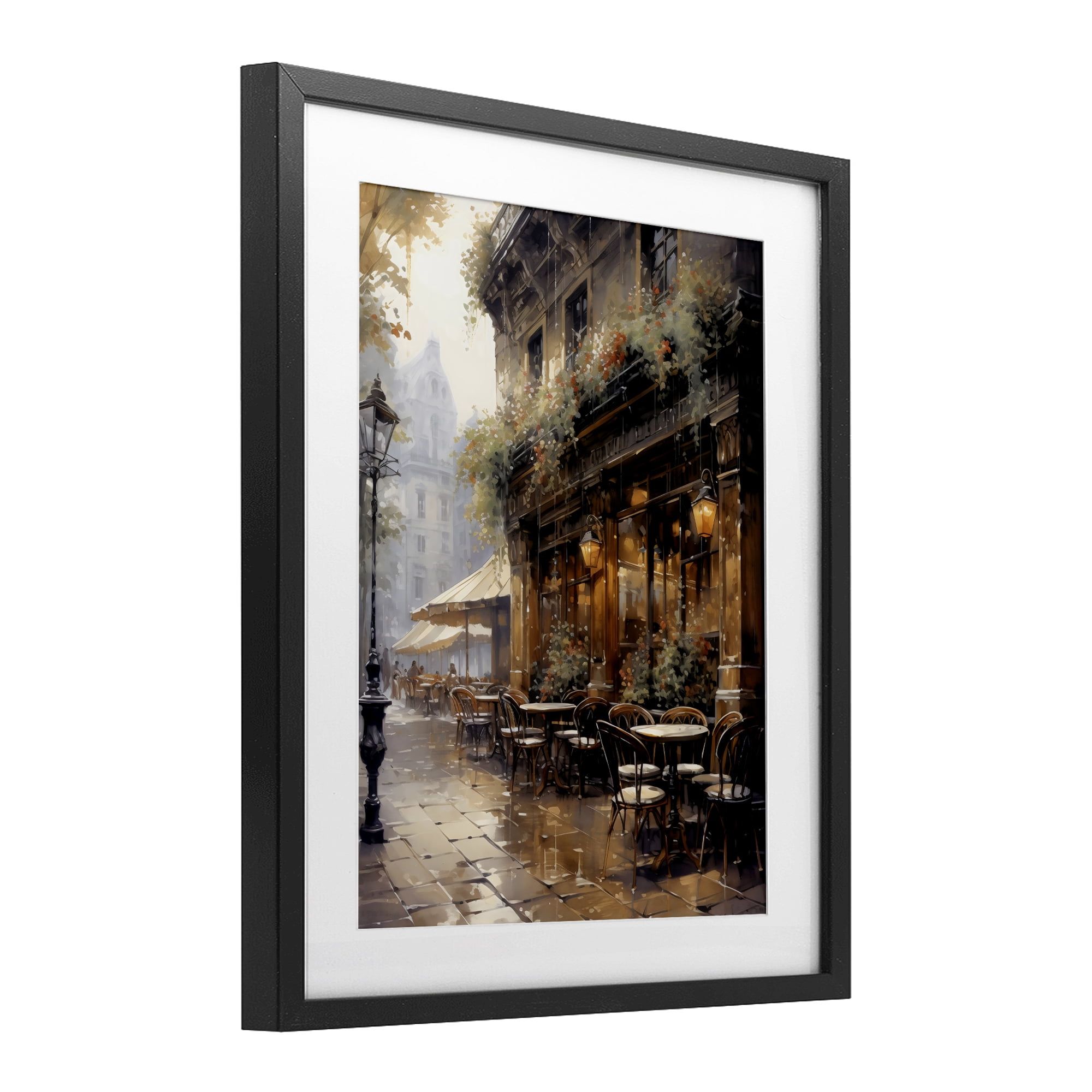 Stupell Industries Paris Street Cafe in Rain Black Framed Print Under Glass, design by Creative Studio