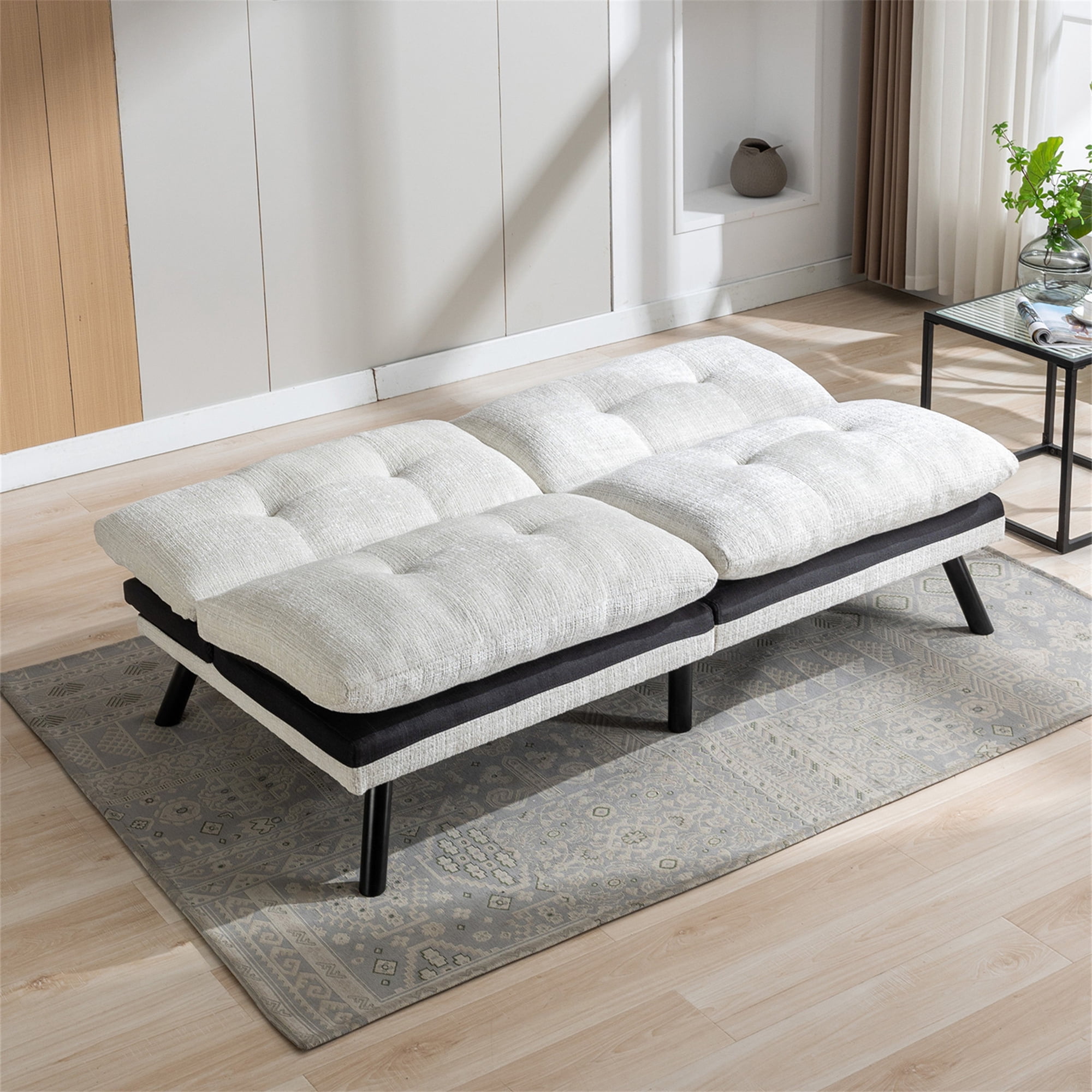 Aukfa 72" Wide Upholstered Futon Convertible Sofa Bed for Home Office, Split Back, Chenille, White