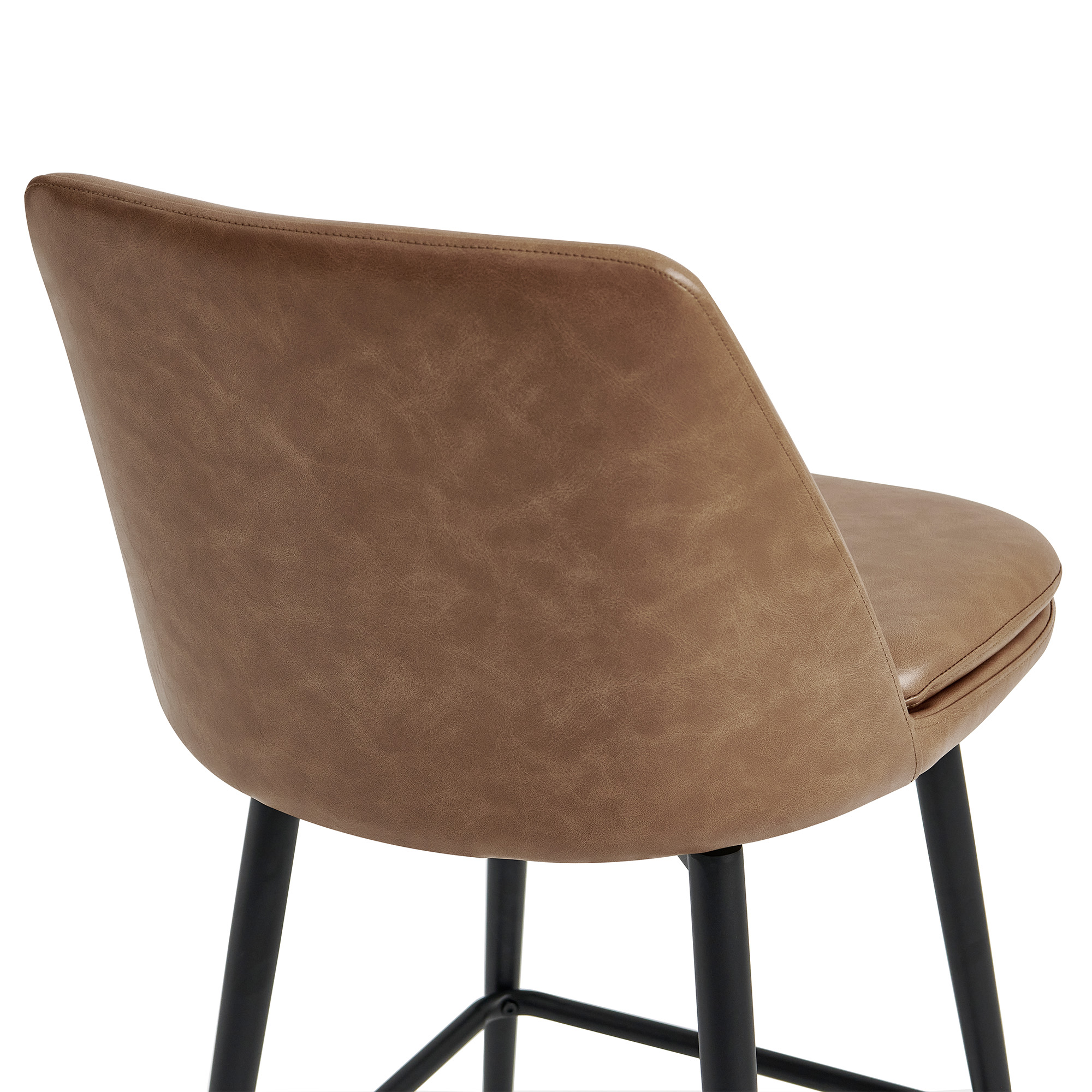 Spruce & Spring Counter Height Swivel Barstool with Curved Back and Metal Legs Set of 2, Brown Faux Leather
