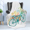 thumbnail image 4 of Bicycle Soft Flannel Fleece Throw Blanket, Vintage Summer Bike a Floral Bouquet Vehicle for Transport Illustration, Cozy Plush for Indoor and Outdoor Use, 50" x 70", Turquoise Yellow, by Ambesonne, 4 of 5