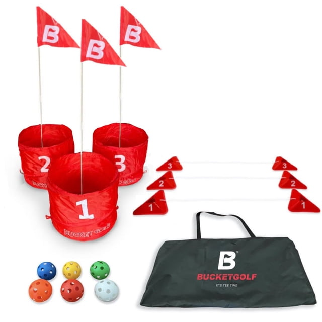 Bucket Golf Juego de Iniciación de Juego de 3 Hoyos para Juegos de Césped Al Aire Libre, Juego de Golf Par 3 para Todas las Edades