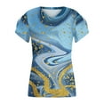 thumbnail image 4 of WXLWZYWL Womens Summer Tops Print V-Neck T-Shirt Short Sleeve Casual Blouse Light Blue, 4 of 5