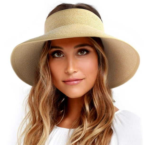 Sombrero con visera solar FURTALK para mujer, paja, ala ancha, plegable