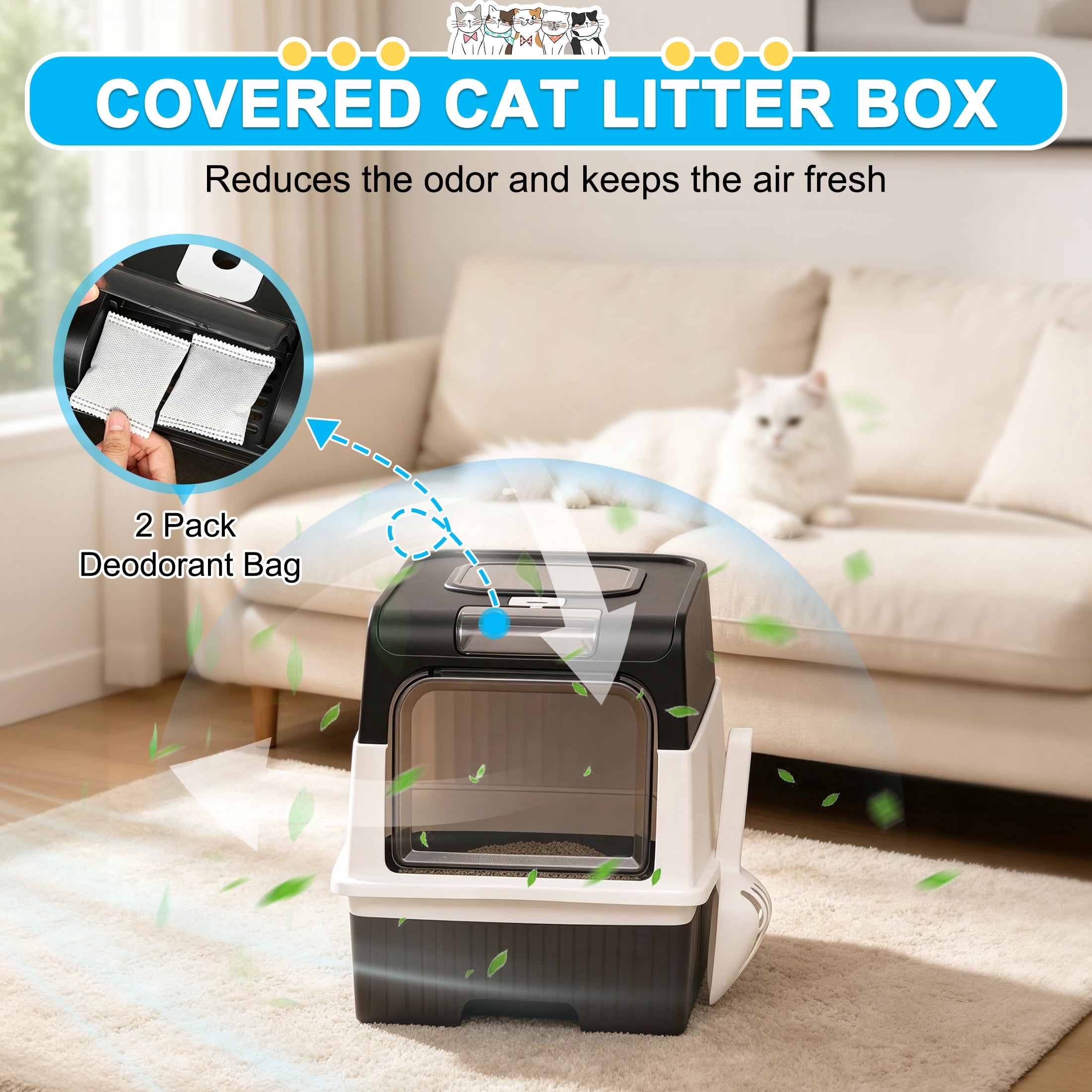 Foldable Cat Litter Box, Fully Enclosed Litter Box with Lid, Covered Kitty Kitten Litter Boxes Enclosure with Scoop, Odor Control, Easy to Clean