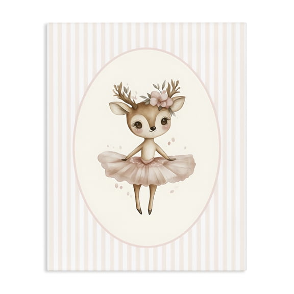 Stupell Industries Cottage Nursery Ballerina Deer Striped Canvas Art, 16 x 20, by LSR Design Studio