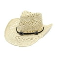 thumbnail image 3 of Hauaitttt Women Men Summer Western Cowboy Hat Shapeable Straw Hat Hollowed Out Sun Hat Clutch Hats for Men Wot H Hat Womens Outdoor Hat Hats for Natural Hair Women Gardening Visor Wooden Fedora Beach, 3 of 3