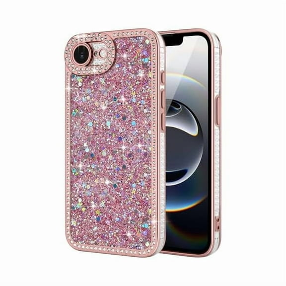 for iPhone 16e Case Glitter, Luxury Shiny Bling Sparkly Phone Cover with Crystal Diamonds Rhinestone for Women Girls Soft TPU Slim Shockproof Protective Phone Case for iPhone 16e 6.1", Pink
