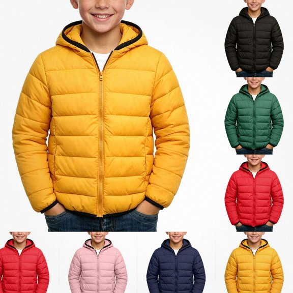 HAOTAGS Boys Puffer Coat (1-12) Casual Windproof Hooded Zipper Quilted Warm Winter Jacket Yellow Size 5T