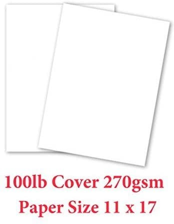 White Card Stock Paper | 11 x 17 Inches | Tabloid or Ledger | 50 Sheets Per Pack | 100lb Cover Smooth (270gsm)