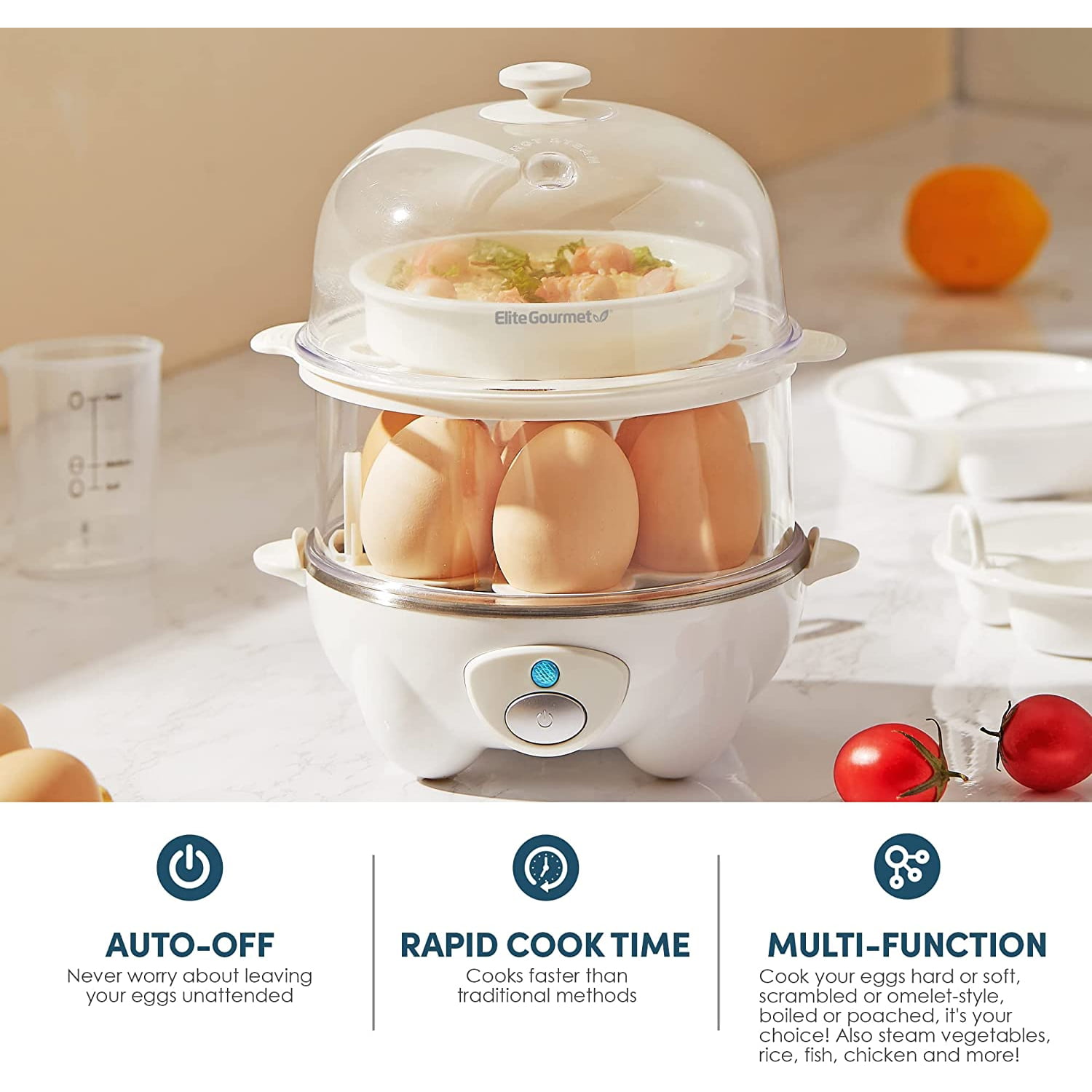 Elite Gourmet 14-Egg Cooker 2-Tier Egg Cooker/Steamer Blue with  Programmable Features EGC314M - The Home Depot