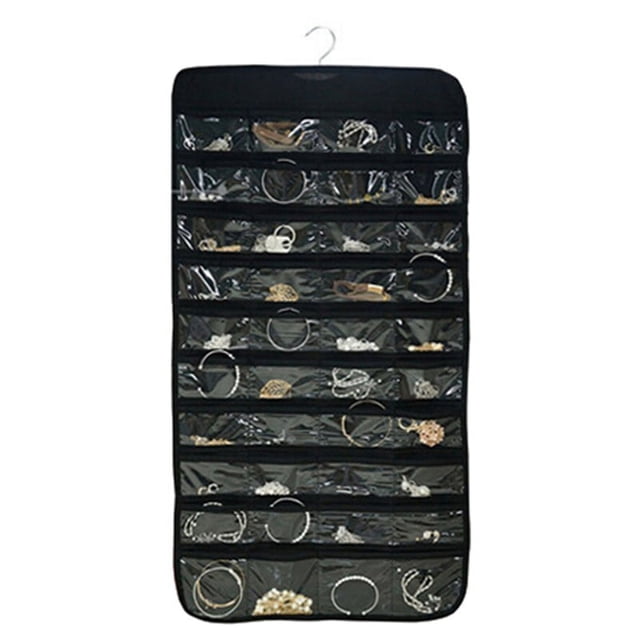 Hanging Jewelry Organizer With 80 Pockets Dual Sizes Non Woven Holder Accessory Display with Hanger Metal