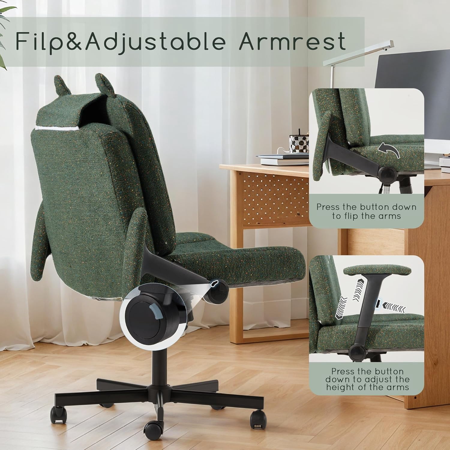 Vicluke Criss Cross Chair with Wheels, Oversized Office Chair Featuring Extra-Wide Seat & Adjustable Backrest for Home Office, Cute & Comfortable Chair for Dressing, Gaming, Reading(Green)