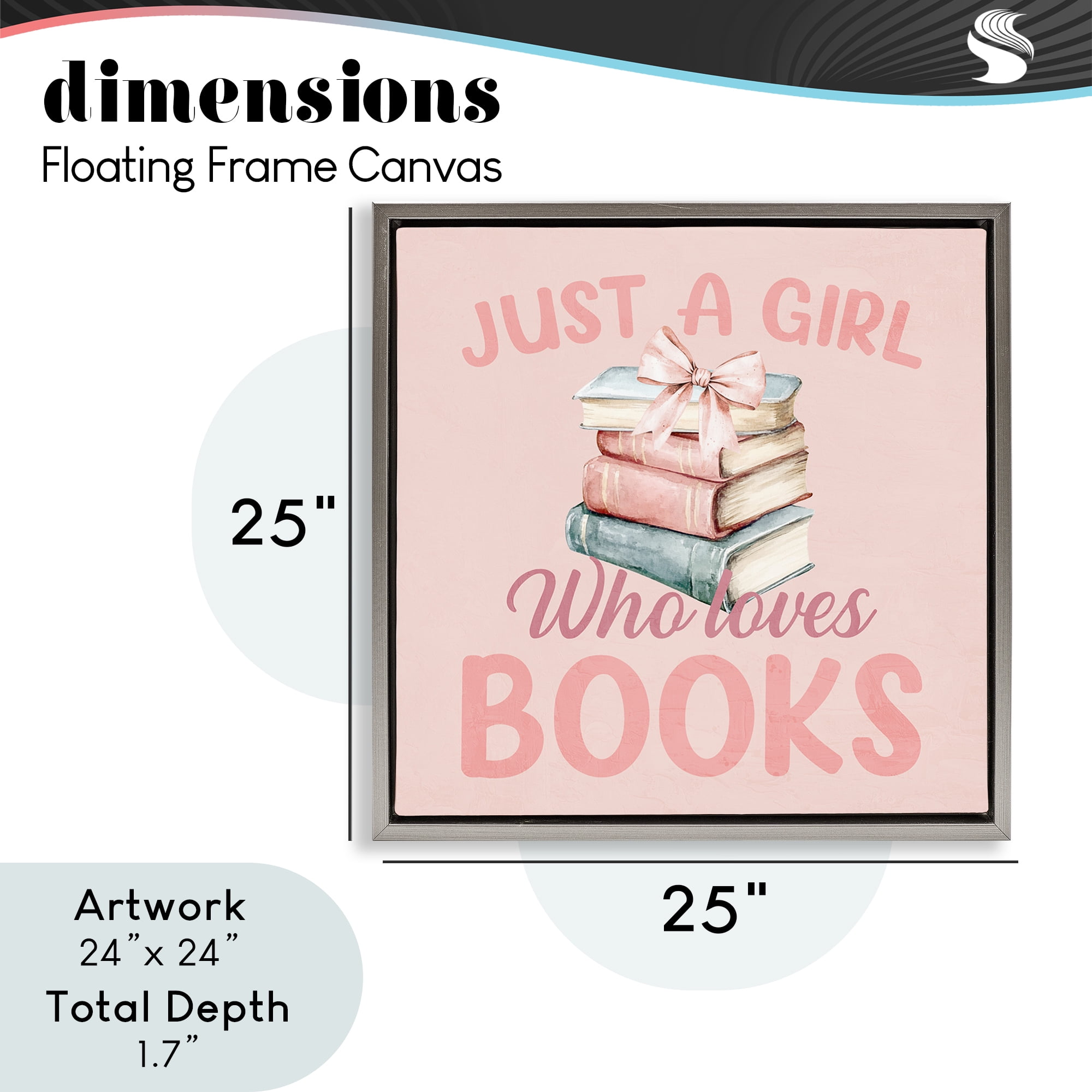 Reader Girl Who Loves Books Gray Framed Floater Canvas Wall Art, design by Kim Allen