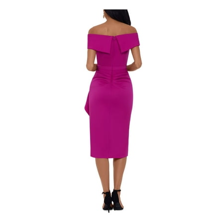 Xscape Short Scuba Off-The-Shoulder Dress with Ruffle Orchid 4