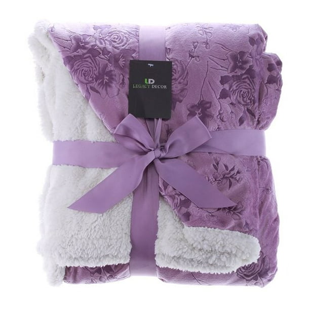 Legacy Decor Sherpa And Micro Fur Floral Embossed Throw Blanket Lavender Color Walmart Com Walmart Com