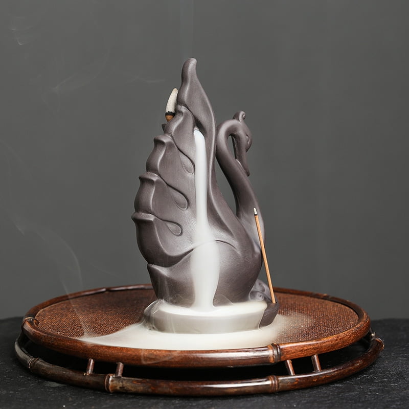 Backflow Incense Burner Creative Swan Incense Stick Holder Reverse Flow Censer Incense Waterfall Burner Ornament for Home Office Yoga Temple