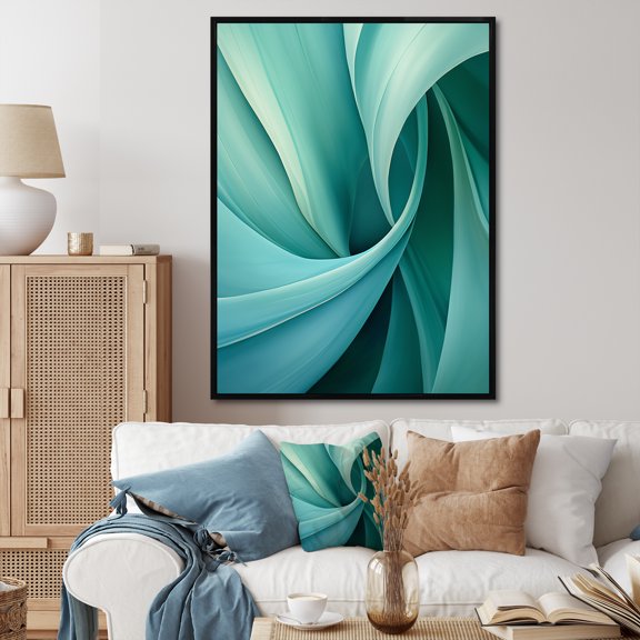 Designart "Spiraling Tranquil Teal Twist III" Abstract Spirals Floater Framed Canvas Wall Art