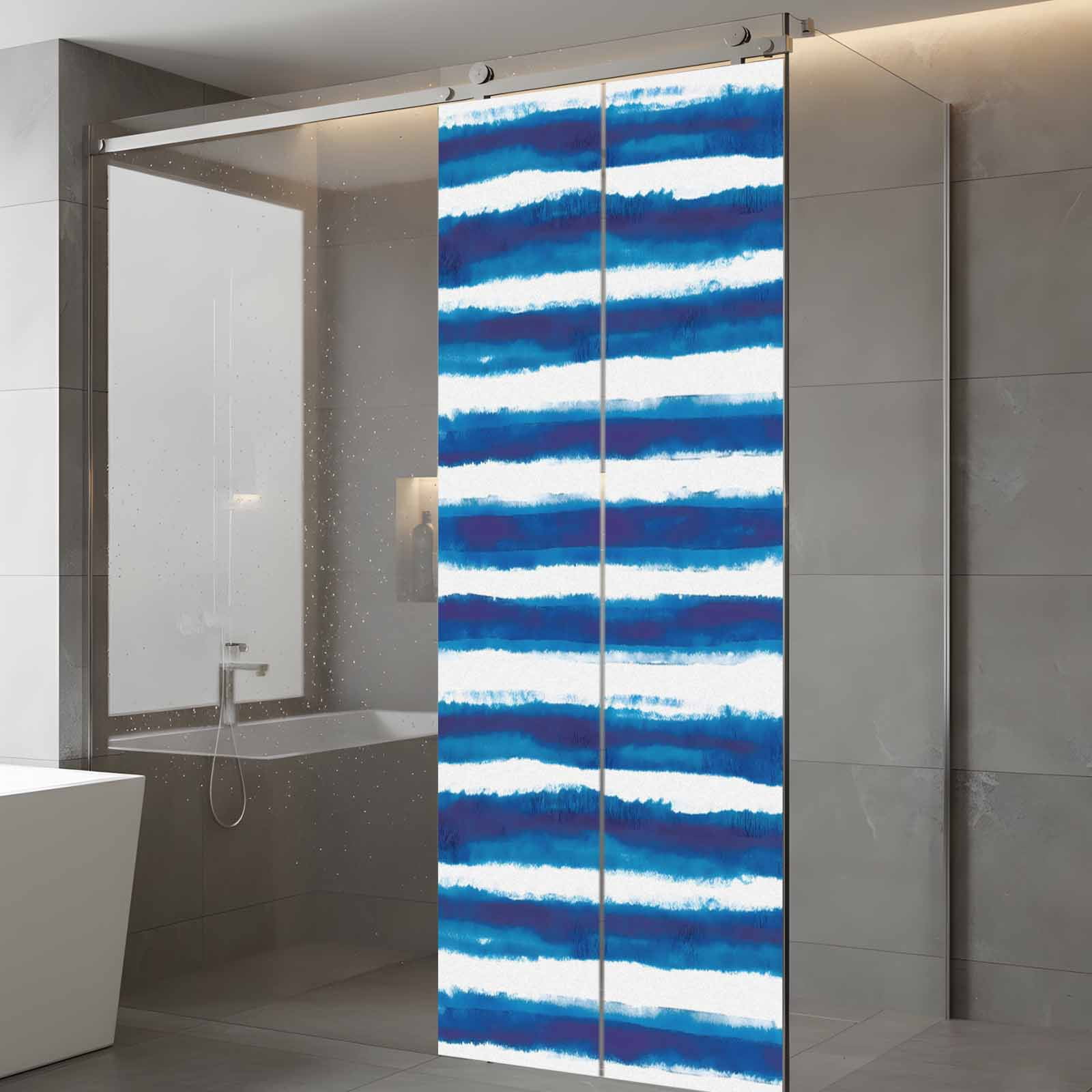 Blue Ombre Window Privacy Film, Stripe Abstract Mottled Texture Stripe Frosted Glass Window Clings Static Cling UV Heat Blocking Reusable Door Sticker for Bathroom 23.6 x 59 Inch