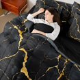 thumbnail image 4 of Manfei Modern Marble Stone Bedding Comforter Set 7-Piece for Adult, Abstract Artwork King Bedding Sets, Black Gold Marbling Reversible Bed Sheets, Ultra Soft Home Decor, 4 of 7