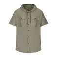 thumbnail image 4 of pstuiky camisetas para hombre, Blusa informal de manga corta con capucha, botones y bolsillo con cordón de color sólido para hombre. ropa de hombre s, 4 of 6