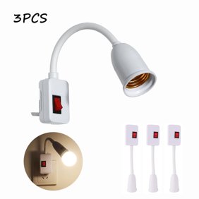 3-Pack Plug-in Light Socket Adapter &ndash; E27 Light Bulb Socket Extender &ndash; Lamp Socket with On/Off Switch &ndash; US Plug &ndash; White
