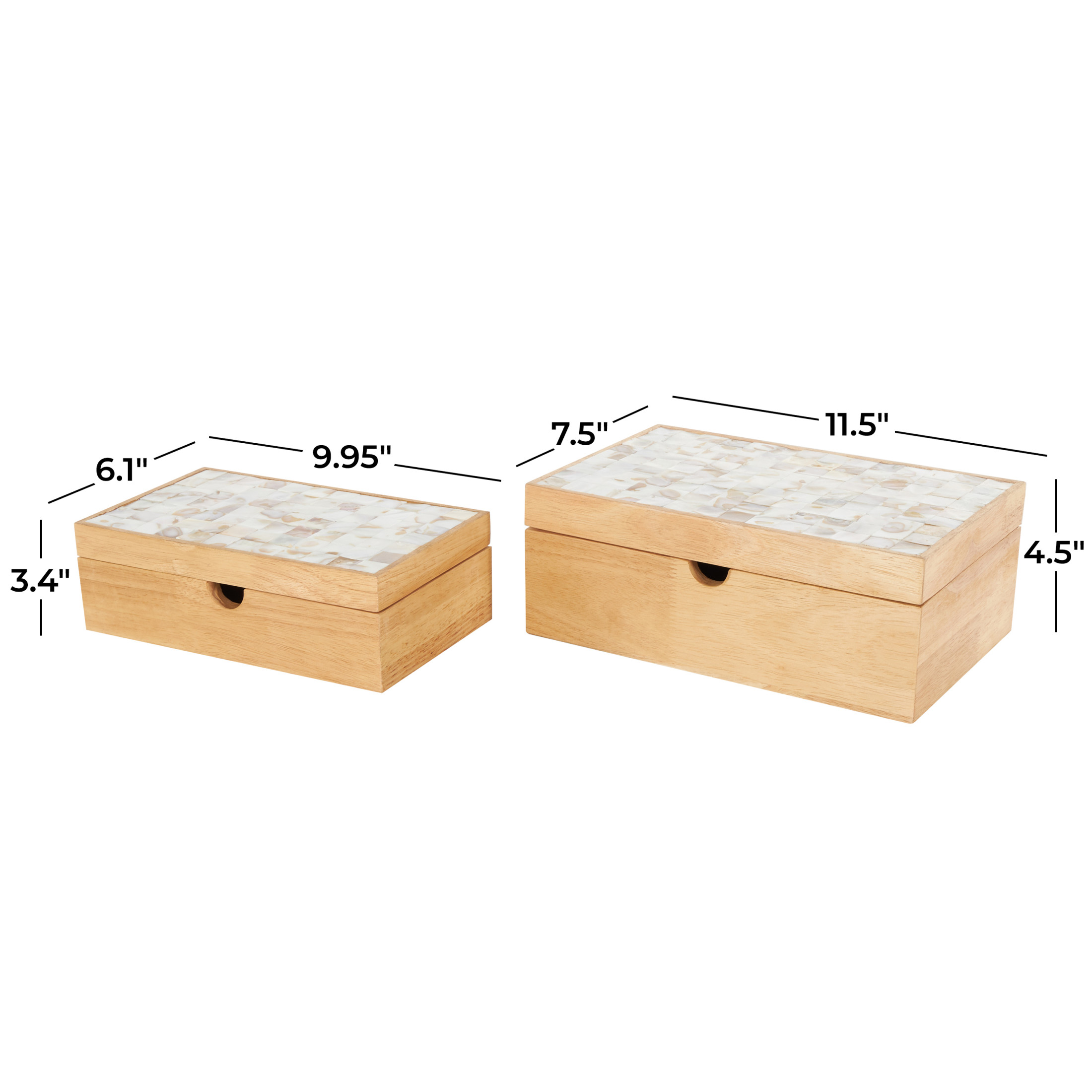 DecMode Handmade Storage Light Brown Wood Decorative Box with Seashell Tops, 2 Count