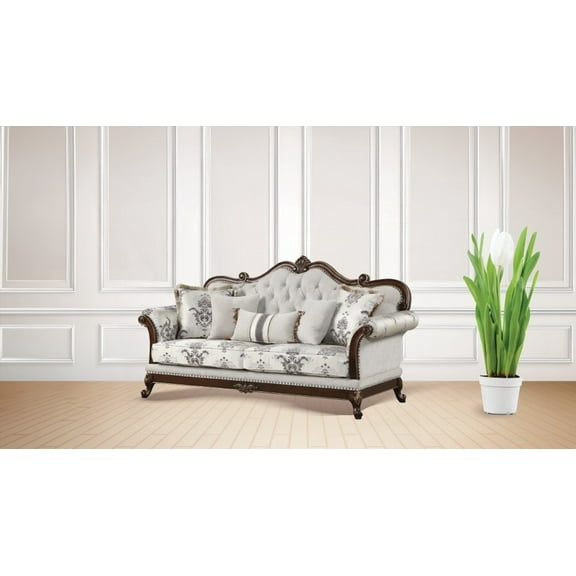 Ivory Gloria Sofa with Traditional Style and Button Tufting Detail