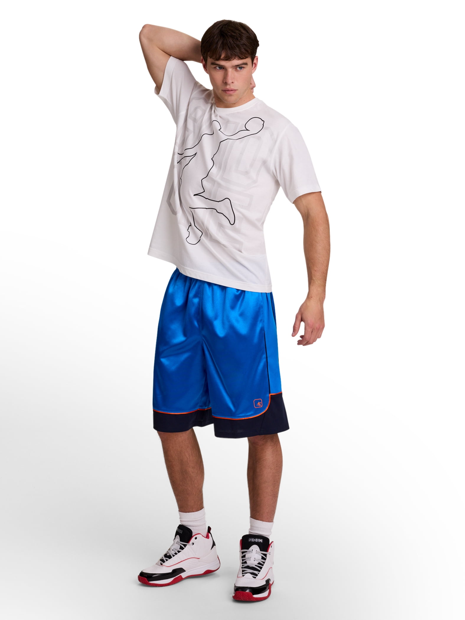AND1 Men's and Big Men's All Court Colorblock Short, 11" inseam, up to Size 5XL