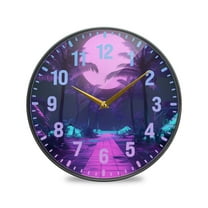 Yayeee Wall Clock Battery Operated 9.5" Silent Non-Ticking for Living Room, Pink Neon Road