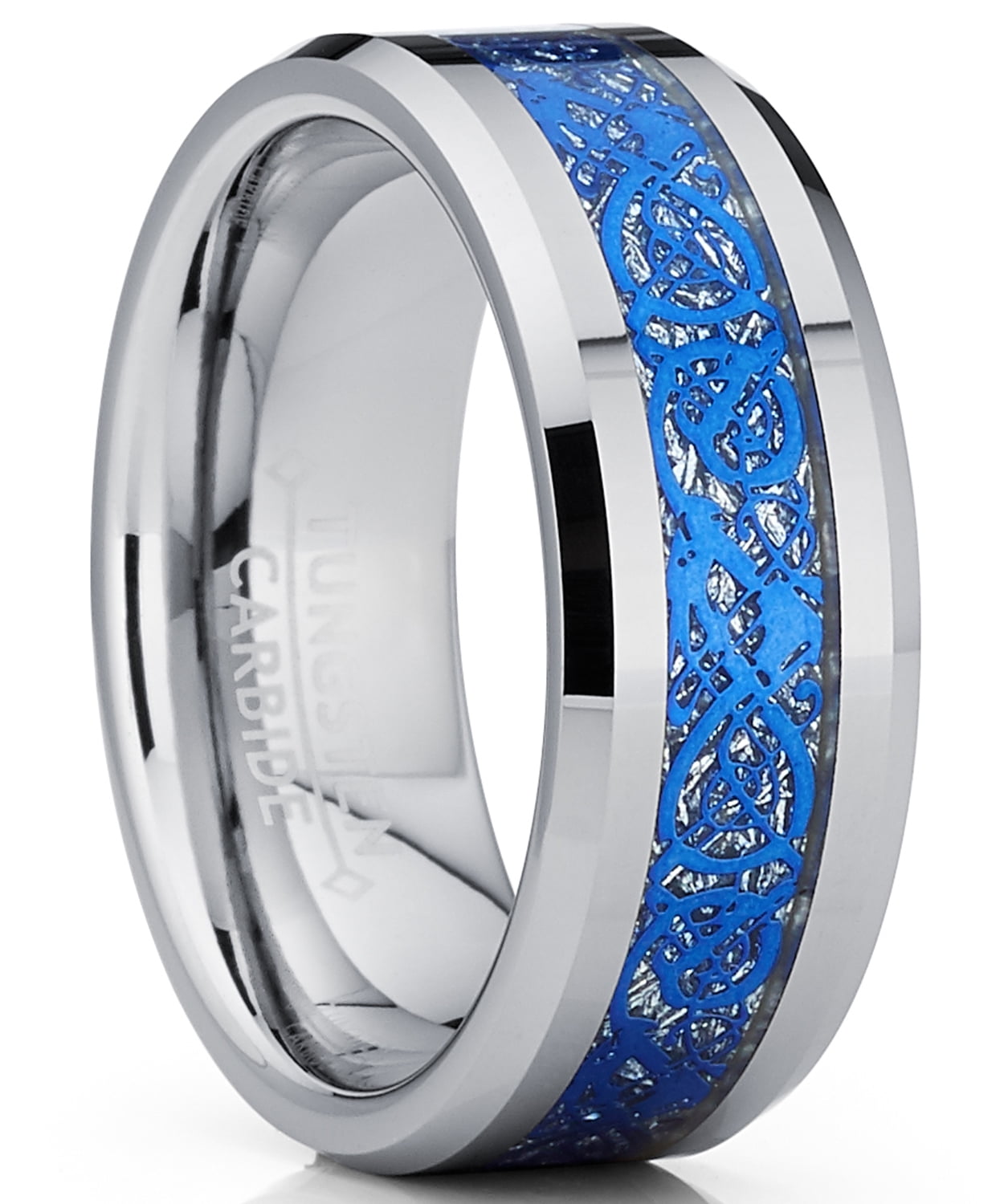 Ring tungsten mens wedding bands rings RingWright Co. - Men's Tungsten Carbide Blue Dragon Ring Wedding Band