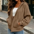 thumbnail image 5 of NominalSnug Women Full Zip Hoodie Long Sleeve Sweatshirts Drawstring Pocket Loose Fall Zip up Hooded Jacket, 5 of 8