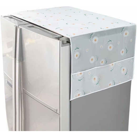 Refrigerator Dust Cloth PVEA Dustproof Fridge Top Cover Multi-Purpose Washing Machine Waterproof Cover with Side Storage Pockets for Kitchen Appliance Protector Daisy Flower 75 x 24 Inch 1pc