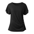 thumbnail image 6 of OSOLU Solid Color Women Tunic Ruffle Short Sleeve Shirt Summer O-Neck Tops Classic Dailywear, 6 of 6