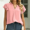 thumbnail image 6 of Womens Ruffle Short Sleeve Blouse Shirts V Neck Solid Comfy Loose Fit Tunic Tops Lightweight Shirts for Casual Work, 6 of 7