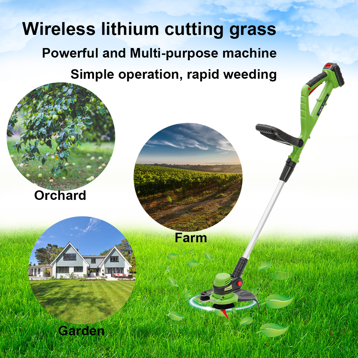 Adjustable 20V Electric Cordless Grass Trimmer Cutter Garden+1 Battery