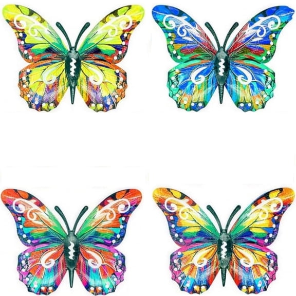 Metal Butterfly Wall Decor 4Pcs, 6.5 Inch Vibrant Color Rustproof Hanging Sculptures for Garden Fence Patio