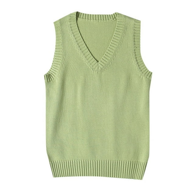 Style Preppy Gilet Tricoté Col en V pour Femmes Chandail Décontracté Sans Manches Haut Doux Fil Confortable Pièce de Superposition