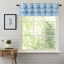 VHC Brands Annie Buffalo Blue Ruffled Check Farmhouse Kitchen Curtain Valance 16x60