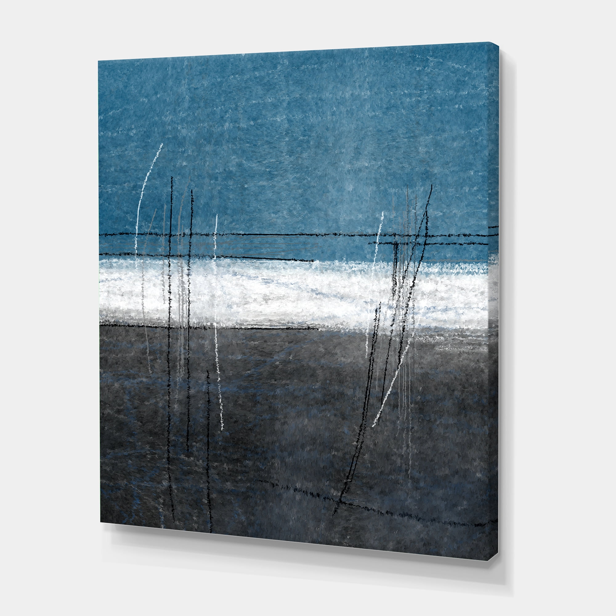 Designart ' Grey Meet Teal Abstract Art ' Modern Canvas Wall Art Print
