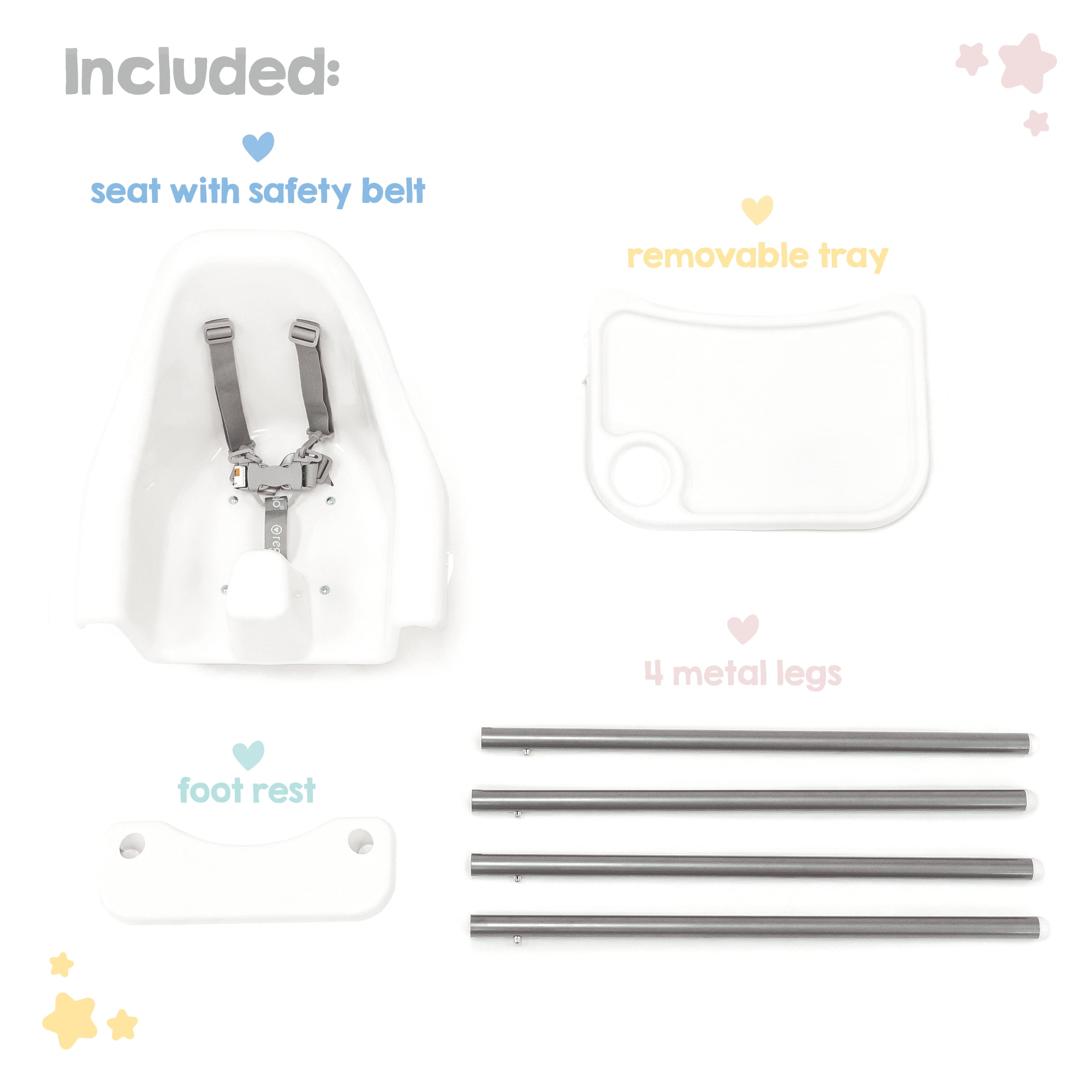 Regalo Baby Basics High Chair with Removable Tray and 5-Point Harness for Ages 6-36 Months, White