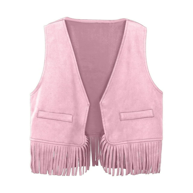 FAOWME Gilet Rétro Cowboy pour Bébés Garçons Filles avec Franges, Rose 3-4 Ans