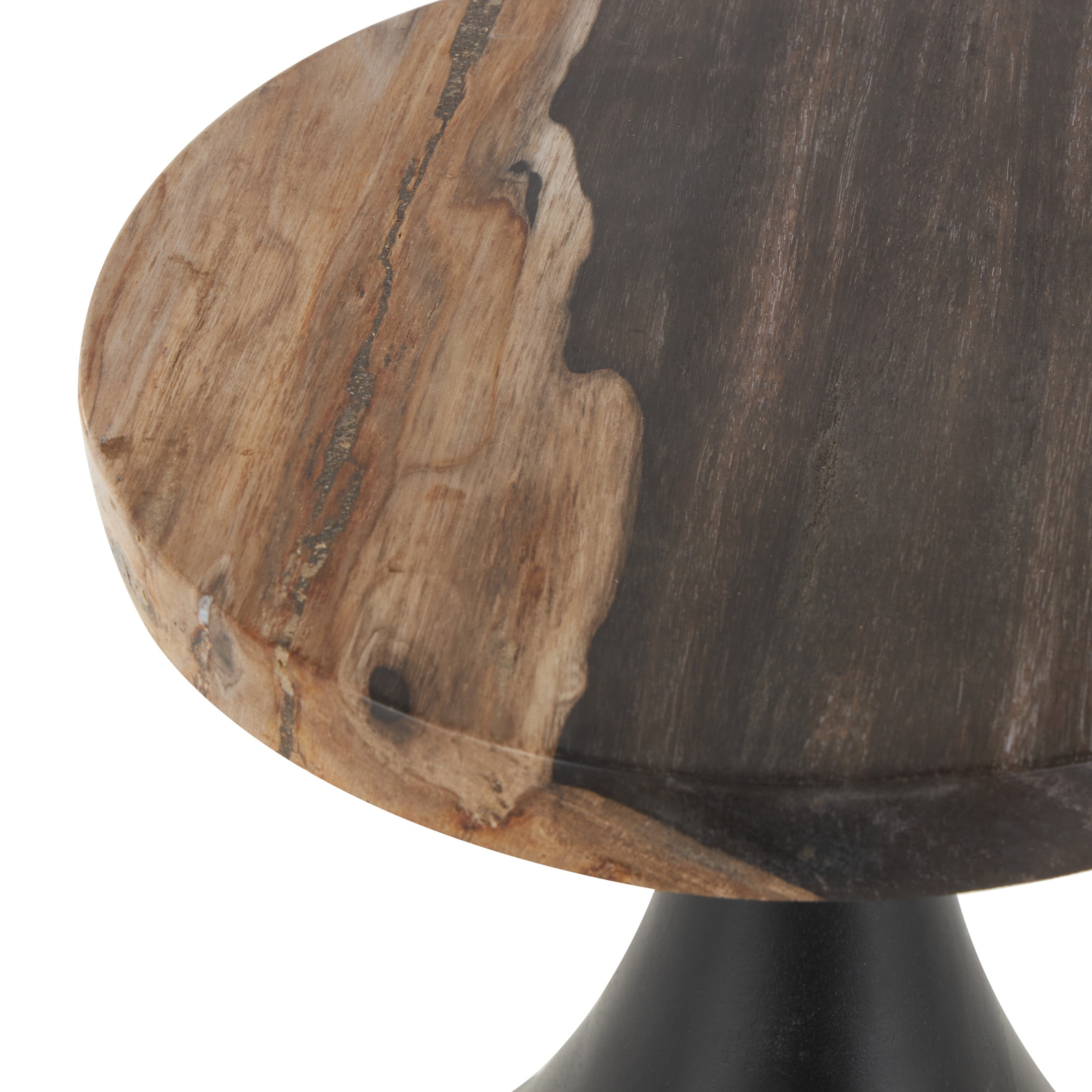 DecMode 12" x 20" Black Wood Handmade Fluted Accent Table with Brown Tabletop, 1-Piece