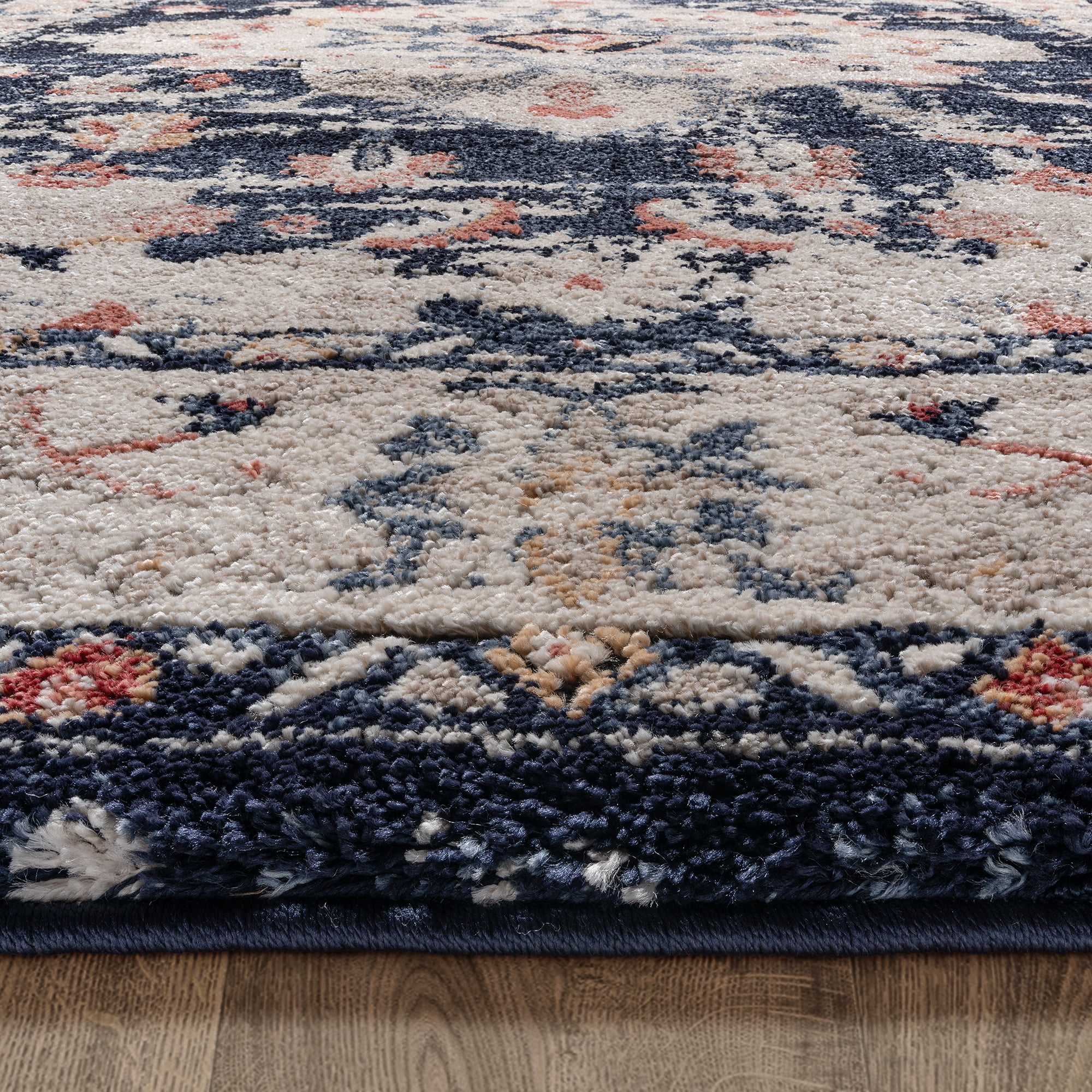 Gertmenian Imani Brielle Traditional Oriental Plush Navy Blue/Beige/Rose Shag Indoor Area Rug, 9FTx12FT