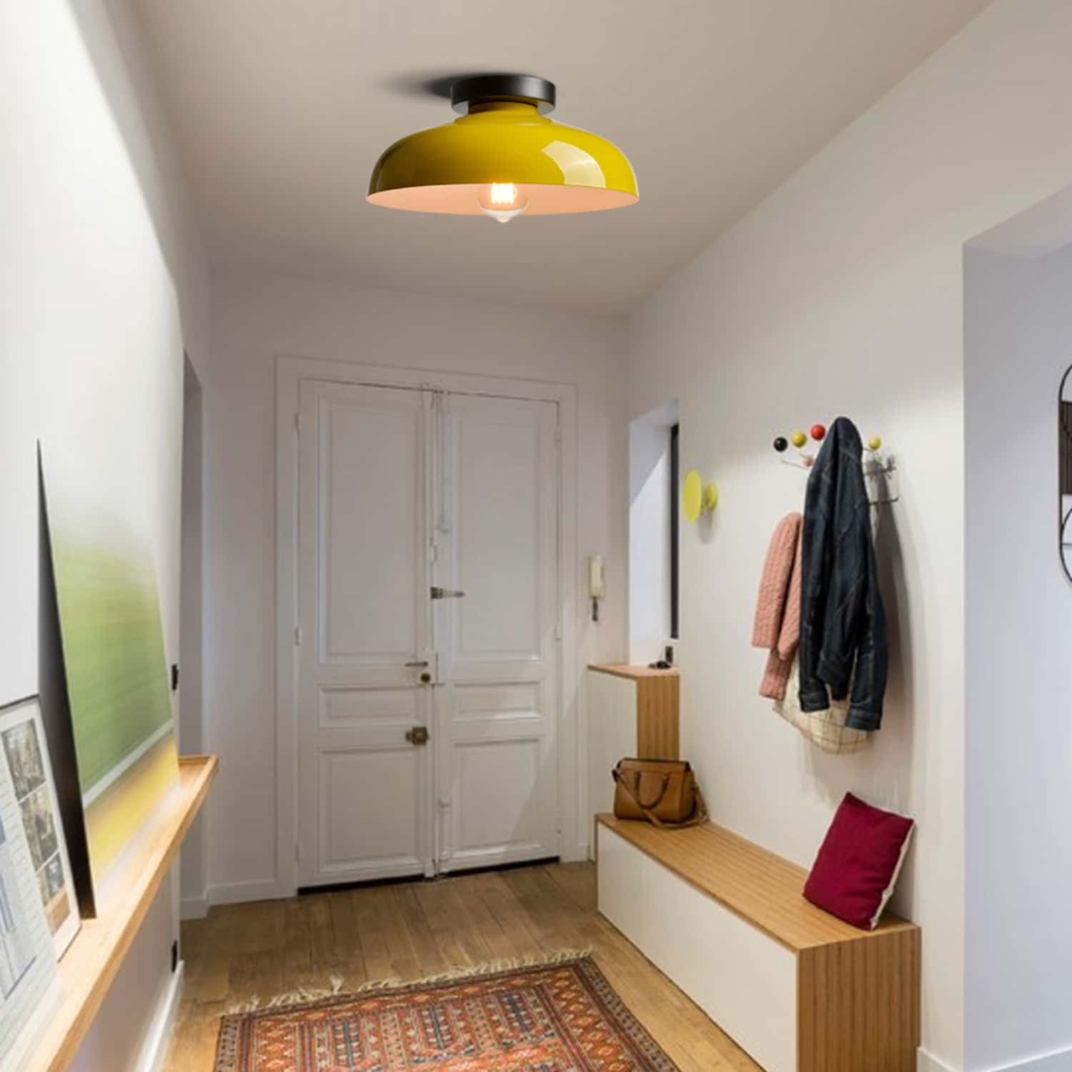 Claxy 12" Yellow Flush Mount Ceiling Light with Dome Metal Shade