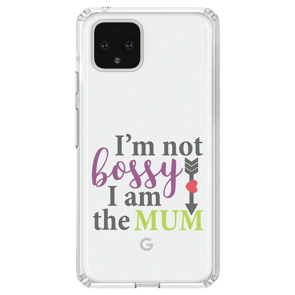 DistinctInk Clear Shockproof Hybrid Case for Google Pixel 4 (6.1" Screen) - TPU Bumper Acrylic Back Tempered Glass Screen Protector - I'm Not Bossy I Am The Mum
