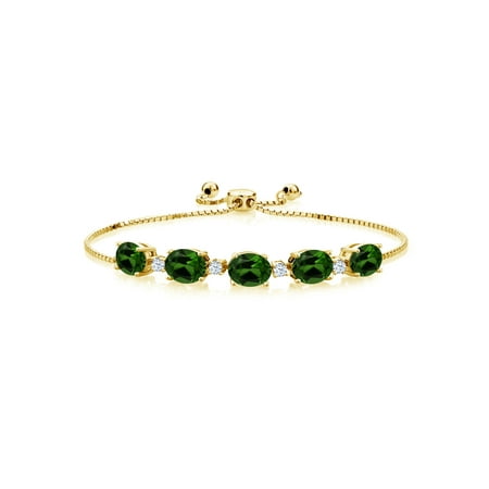 6.20 Ct Oval Green Chrome Diopside 18K Yellow Gold Plated Silver Bracelet