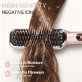 thumbnail image 4 of Hair Straightener Brush, Anti-Scald Ceramic Straightening Brush with 4 Temp & 35s Fast Heating, Anti-Tangle Flat Iron Hot Comb, Dual Voltage, Pink, 4 of 10