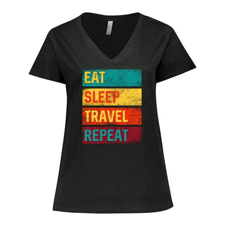 

Inktastic Vacation Eat Sleep Travel Repeat Women s Plus Size V-Neck