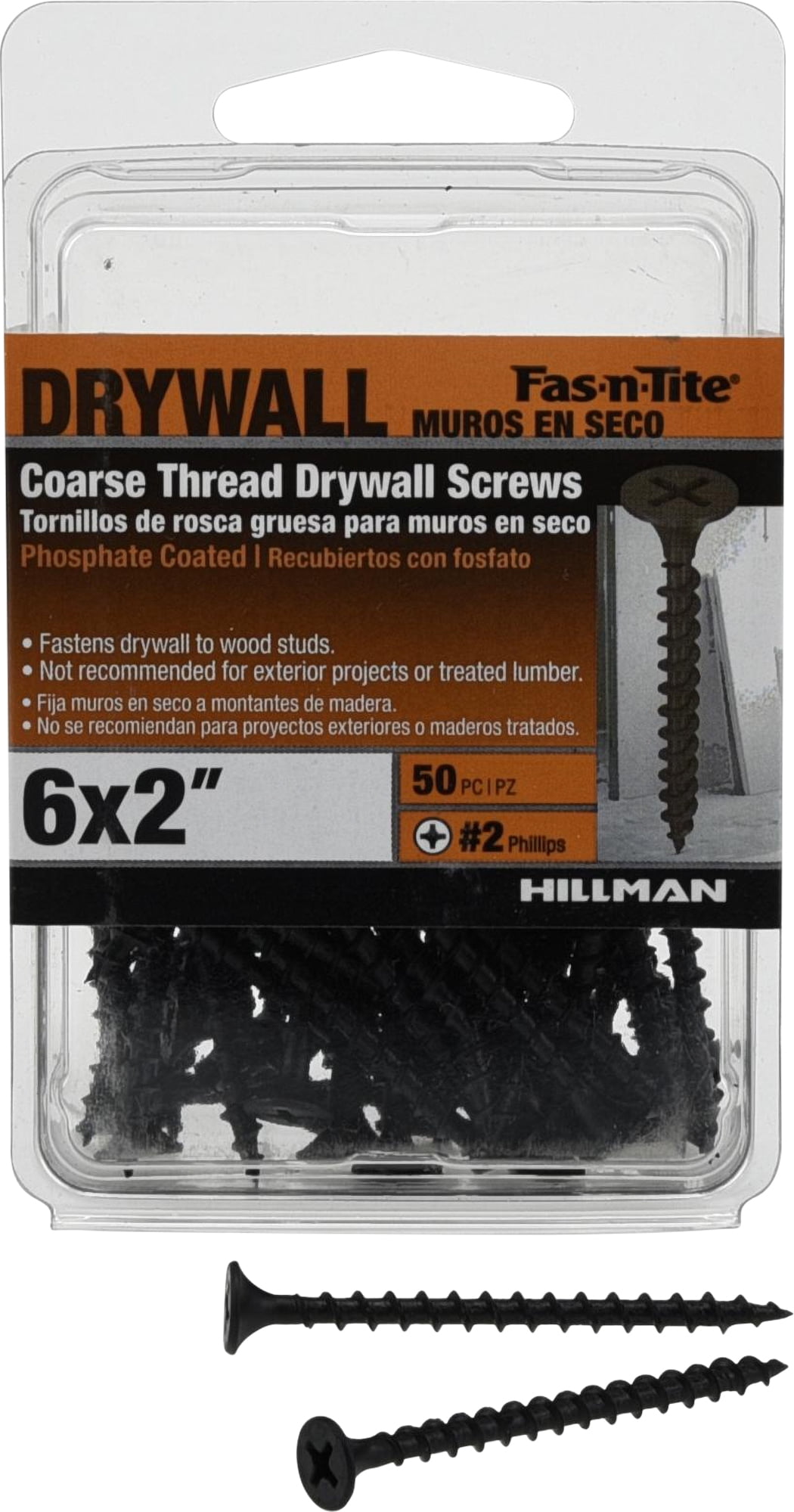 Fas-N-Tite, Coarse Thread Drywall Screw #6 x 2", Steel, 50 Pieces