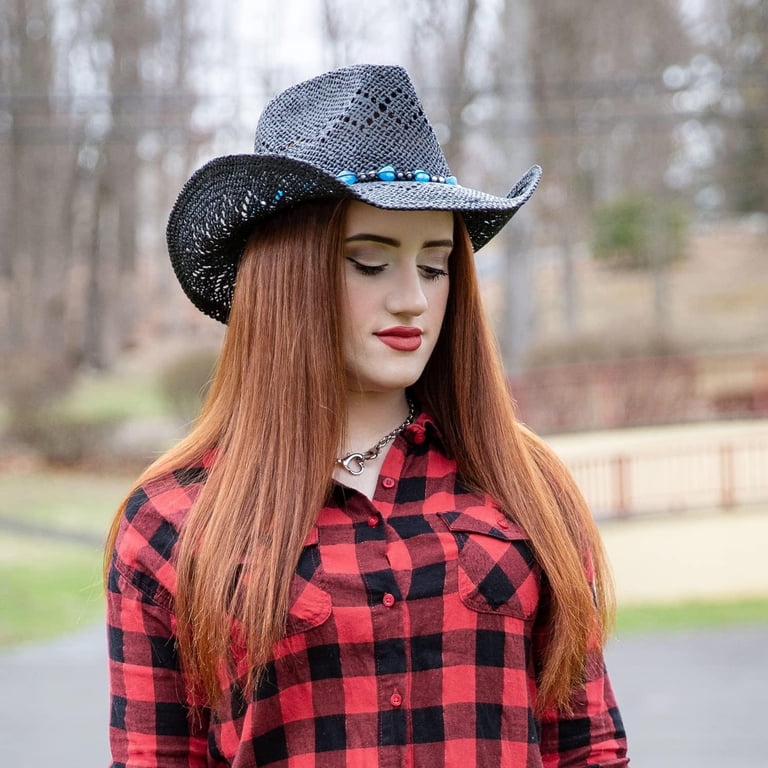 Straw Cowboy Hat for Women with Shapeable Brim, Beaded  display picture 2